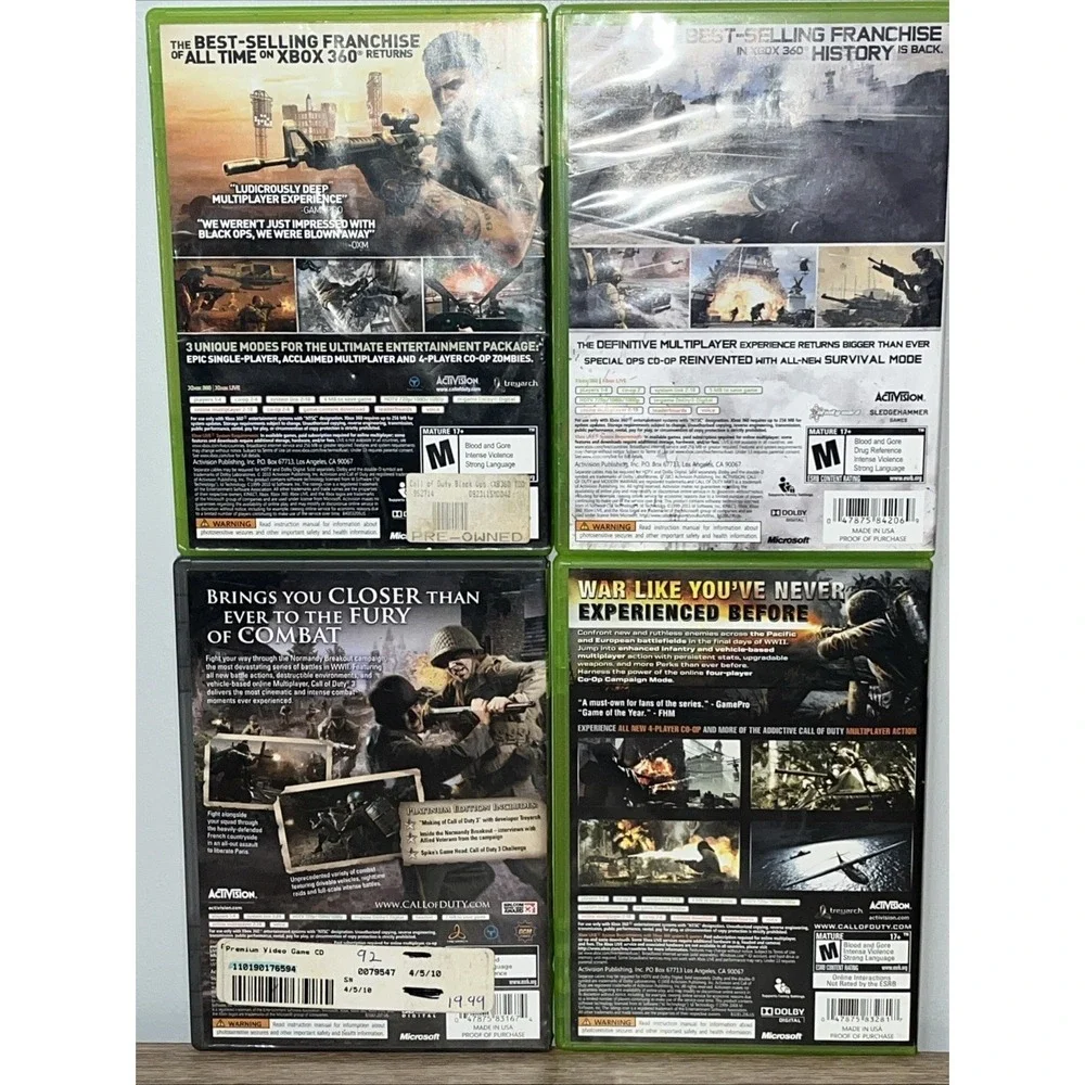 Call of Duty Xbox 360 Lot Of 4 Black Ops 1 Call Of Duty 3 World At War MW3 Set